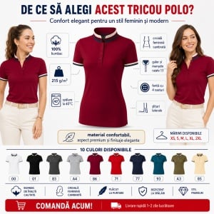 Tricou Polo Damă Premium Malfini 257 Collar Up, 100% Bumbac, Croială Cambrată, 215 g/m², XS 2XL, 10 Culori - Img 2