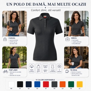 Tricou Polo Damă Rimeck Resist Heavy Polo R21 – 100% Bumbac, 200 g/m², Croială Cambrată - Img 9