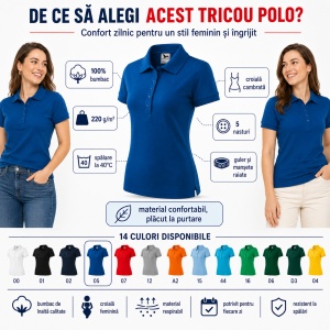Tricou Polo Damă Slim Fit 100% Bumbac – Casual Office, Guler Polo, XS-2XL | 13 Culori | 216 - Img 2