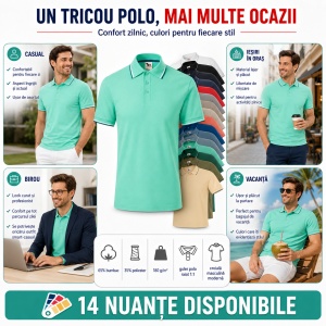 Tricou Polo Pique Bărbați Malfini Focus, 14 Culori Disponibile, 65% Bumbac, 180 g/m², Guler tip tommy cu Dungi Contrastante, Mărimi S 3XL - Img 5