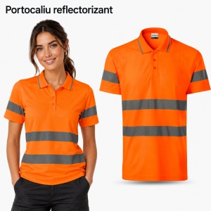 Tricou Polo Reflectorizant Unisex Damă/Bărbat HV Runway 2V9 cu Guler – Benzi 3M, 55% Bumbac - Img 12