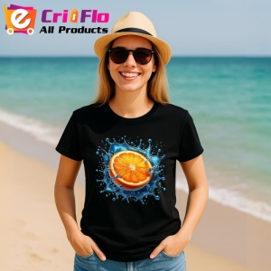 Tricou Portocala in jet de apa, Fructe, Copii | Dama, culoare negru - Img 11