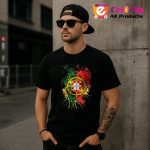 Tricou Portugal Steag Splash Art, Copii | Dama | Barbat, culoare negru - Img 6