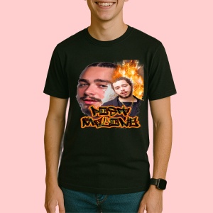 Tricou Post Malone - Flames Style, muzica RAP, Dama | Barbat | Copii, Culoare Negru - Img 3