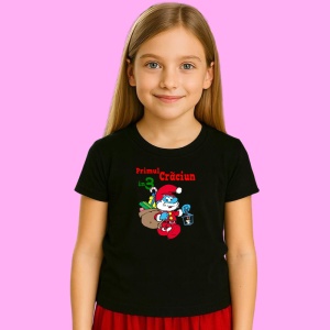 Tricou Primul Craciun Strumfi Tata, din bumbac 100% Copii | Dama | Barbat
