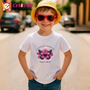 Tricou Psalm 139 fluture roz cu text religios inspirational Copii | Dama | Barbat Barbat - Img 13