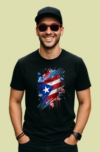 Tricou Puerto Rico Steag Splash Art, Copii | Dama | Barbat, culoare negru - Img 2