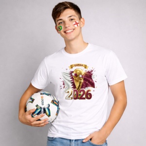 Tricou Qatar World Cup 2026 Fifa V2, din bumbac 100%, tricou alb, Copii | Dama | Barbat