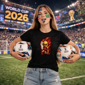 Tricou Qatar World Cup Fifa 2026, din bumbac 100%, tricou negru, Copii | Dama | Barbat - Img 9