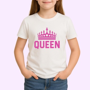 Tricou Queen Coroana Roz, din bumbac 100% , tricou alb pentru Copii | Dama | Barbat - Img 2
