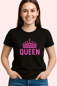 Tricou Queen Coroana Roz, din bumbac 100%, tricou negru Copii | Dama | Barbat