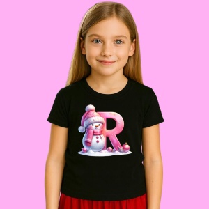 Tricou R Litera Craciun Roz Cu Om De Zapada Fulgi De Zapada, din bumbac 100% Copii | Dama | Barbat