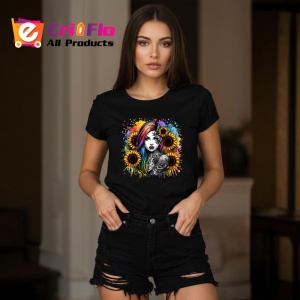 Tricou Rainbow hair girl skull tattoo, fata cu par curcubeu si tatuaj craniu, Copii | Dama | Barbat , tricou negru - Img 8