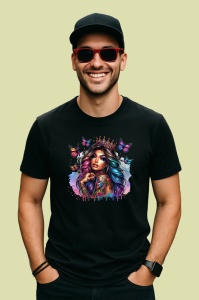 Tricou Rainbow hair queen butterflies tattoo, regina par curcubeu fluturi si tatuaj, Copii | Dama | Barbat , tricou negru - Img 4