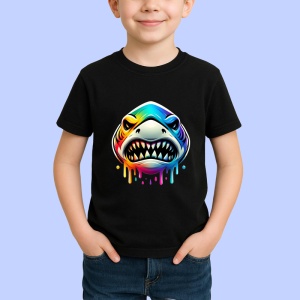 Tricou Rechin curcubeu cu dinti mari stil pop art Copii | Dama | Barbat, culoare negru - Img 4