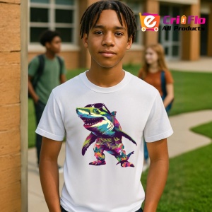 Tricou Rechin dansator colorat in pozitie comica Copii | Dama | Barbat - Img 4
