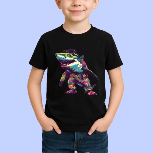 Tricou Rechin dansator colorat in pozitie comica Copii | Dama | Barbat, culoare negru - Img 4