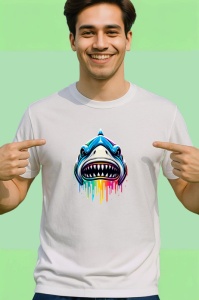 Tricou Rechin in stil graffiti cu fundal alb Copii | Dama | Barbat - Img 2