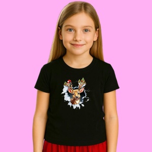 Tricou Ren Cu Braduti Si Fundal Alb Craciun, din bumbac 100% Copii | Dama | Barbat - Img 3