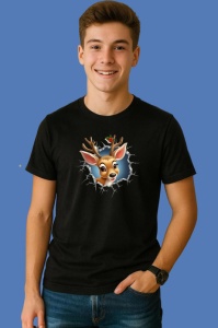 Tricou Ren Cu Fundal Albastru Craciun, din bumbac 100% Copii | Dama | Barbat