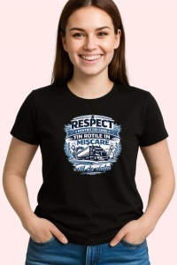 Tricou Respect Pentru Cei Ce Tin Rotile In Miscare Camion Albastru V1, din bumbac 100%, tricou negru Dama | Barbat