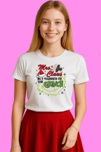 Tricou Retro Claus But Married To The Grinch, din bumbac 100%, tricou alb, Copii | Dama | Barbat - Img 2