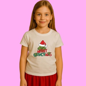 Tricou Retro Merry Grinchmas Santa Hat, din bumbac 100%, tricou alb, Copii | Dama | Barbat - Img 2