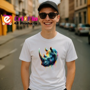 Tricou Rinocer albastru corn colorat design impunator si viu Copii | Dama | Barbat - Img 6
