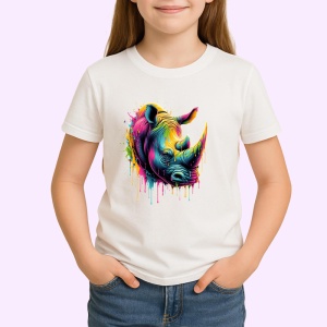 Tricou Rinocer colorat forta si protectie in arta dripping Copii | Dama | Barbat - Img 4