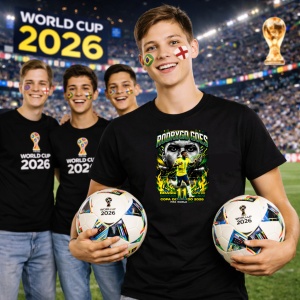 Tricou Rodrygo Goes Brazil World Cup Fifa 2026, din bumbac 100%, tricou negru, Copii | Dama | Barbat - Img 7