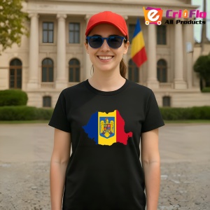 Tricou Romania harta cu stema Negru |Colectia Tricouri Romania - Img 4