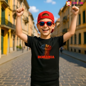 Tricou Romania pumn dreptate cu text Negru |Colectia Tricouri Romania - Img 2