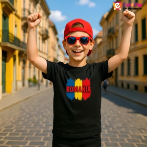 Tricou Romania tricolor cu text rosu Negru |Colectia Tricouri Romania - Img 2