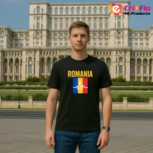 Tricou Romania tricolor pulse cu Text Negru |Colectia Tricouri Romania - Img 3
