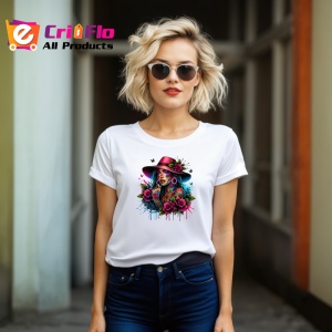 Tricou rose hat girl dripping ink look, fata cu palarie si trandafiri stil stropi de cerneala, Copii | Dama | Barbat - Img 11