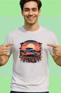 Tricou Rulota hippie cu flori si camp de floarea soarelui 2 Copii | Dama | Barbat - Img 2
