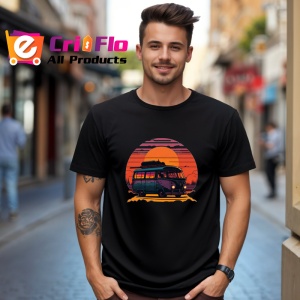 Tricou Rulota hippie cu flori si camp de floarea soarelui Copii | Dama | Barbat, culoare negru - Img 5