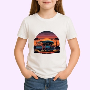 Tricou Rulota mov pe plaja apus stil desen artistic Copii | Dama | Barbat - Img 4
