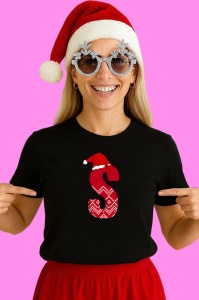Tricou S Litera Rosie Cu Caciulita Si Inimioare Albe, din bumbac 100% Copii | Dama | Barbat - Img 2