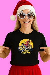 Tricou Santa Motorcycle, din bumbac 100% Copii | Dama | Barbat - Img 3