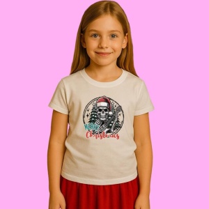 Tricou Schelet Canta Chitara Merry Christmas, din bumbac 100%, tricou alb, Copii | Dama | Barbat