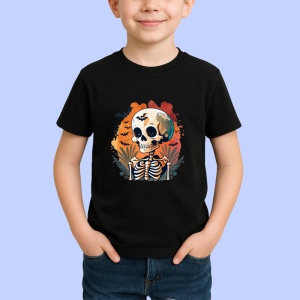 Tricou Schelet cu palarie si fundal alb stil comic Copii | Dama | Barbat, culoare negru - Img 3