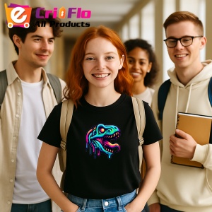 Tricou Schelet dinozaur cu contur albastru neon Copii | Dama | Barbat, culoare negru - Img 8