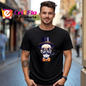 Tricou Schelet pe luna cu palarie vrajitoare si fundal albastru Copii | Dama | Barbat, culoare negru - Img 6
