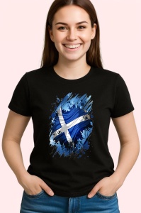Tricou Scotland Steag Splash Art, Copii | Dama | Barbat, culoare negru