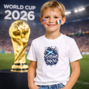 Tricou Scotland World Cup 2026 Fifa, din bumbac 100%, tricou alb, Copii | Dama | Barbat - Img 5