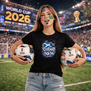 Tricou Scotland World Cup 2026 Fifa, din bumbac 100%, tricou negru, Copii | Dama | Barbat - Img 9