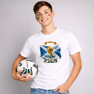 Tricou Scotland World Cup 2026 Fifa V2, din bumbac 100%, tricou alb, Copii | Dama | Barbat - Img 2