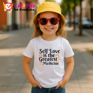 Tricou Self Love Is The Greatest Medicine Text Gri, din bumbac 100% , tricou alb pentru Copii | Dama | Barbat - Img 5