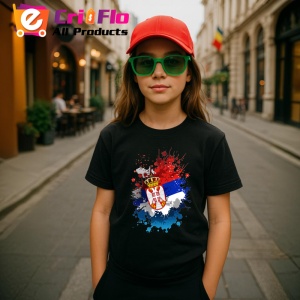 Tricou Serbia Steag Splash Art, Copii | Dama | Barbat, culoare negru - Img 8